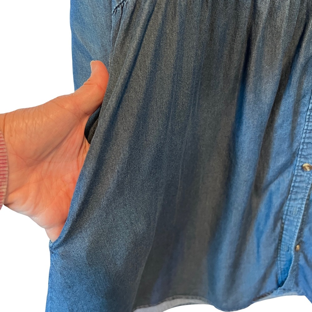 Womens Blue Lyocell Denim Babydoll Shirt Dress Size Large Pockets‎ - Picture 6 of 8